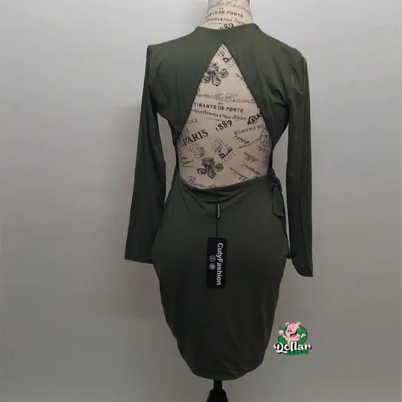 Cuty Fashion Ladies Slim Fit Olive Green Dress - Picture 4 of 9